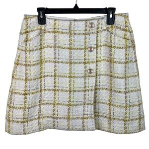 CAbi | Coco Cream Yellow Tweed Button Faux Wrap Skirt